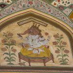 Freske mit Ganesha-Gott im Amber- Fort Jaipur